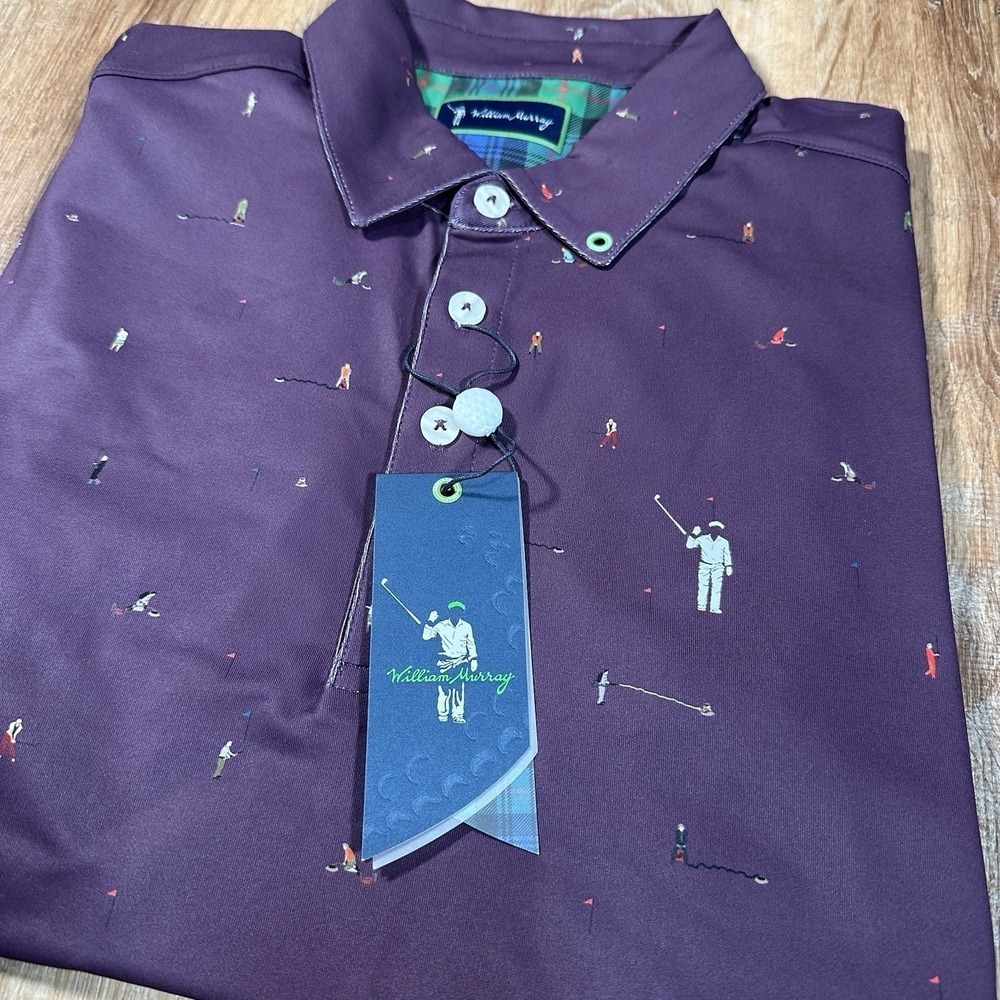 NWT William Murray Mens Small Still Playing Around Golf Polo Burgundy